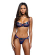 Electric Shimmer Metallic Two-Tone Floral Embroidered Lace & Satin Bra & Panty - Violet MD