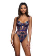 Electric Shimmer Metallic Two-Tone Floral Embroidered Lace & Satin Teddy - Violet SM