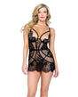 Femme Fatale Scalloped Eyelash Lace & Mesh  Chemise & Thong Black LG