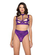 Bondage Stripe Demi Cup Underwire Bra & Panty Purple MD