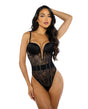 Belle Noir Chantilly Lace and Satin Teddy - Black SM