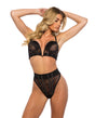 Belle Noir Chantilly Lace and Satin 2 pc Bustier Set - Black SM