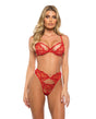 Baroque Heart Embroidered Lace 2 pc Set - Red MD