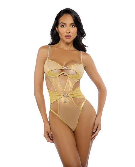 Gilded Beauty Metallic Shimmer Mesh Teddy w/Rhinestone Accents - Gold SM