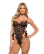 Dreamer's Lust Scalloped Eyelash Lace and Satin Crotchless Teddy - Black LG