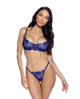 Garden of Eden Metallic Embroidered Underwire Top w/Panty 2 pc Set - Navy XS