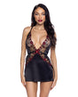 Blossom Beauty Embroidered Rose Lace Babydoll - Black/Red MD