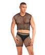 Rainbow Party Net-Bula Large Mesh Long Brief 3 pc Set w/Thong - Black S/M