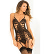 Rene Rofe Caged Lace Garter Chemise Black M/L