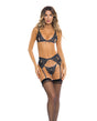  Rene Rofe Sneak Peak Bra, Garter Belt and G-String Blue M/L