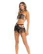  Rene Rofe Rassel Tassle Bra, Skirt & G-String Black M/L