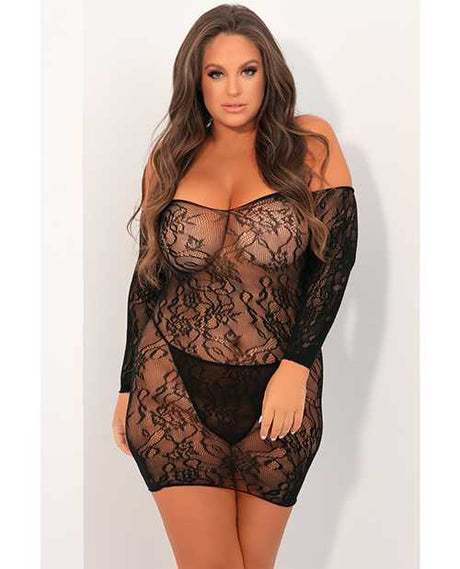  =Rene Rofe Seductive Lace Dress Black 1X/2X