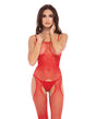 Rene Rofe Sparkle Crotchless Bodystocking Red O/S