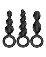 Satisfyer Booty Call Silicone Textured Anal Plugs Black 3 Each Per Set