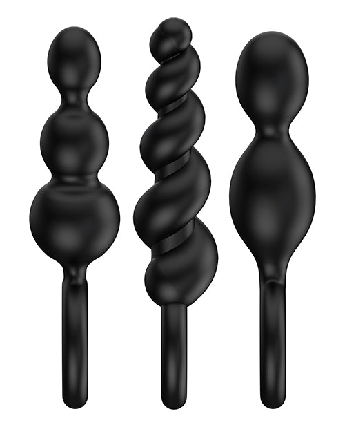 Satisfyer Booty Call Silicone Textured Anal Plugs Black 3 Each Per Set