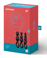 Satisfyer Booty Call Silicone Textured Anal Plugs Black 3 Each Per Set