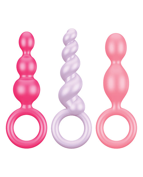 Satisfyer Booty Call Silicone Textured Anal Plugs Assorted Colors 3 Each Per Set