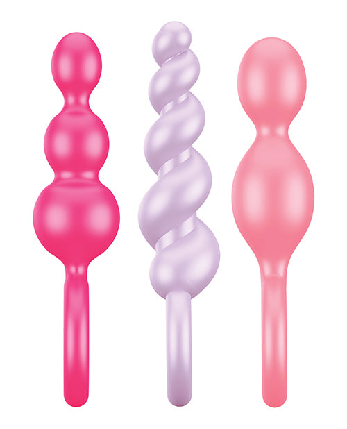 Satisfyer Booty Call Silicone Textured Anal Plugs Assorted Colors 3 Each Per Set