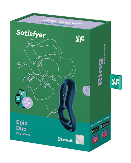 Satisfyer Epic Duo Silicone Vibrating Cock and Ball Ring - Blue