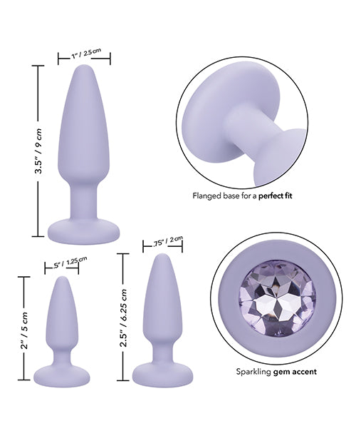 First Time Crystal Booty Kit Silicone Butt Plugs (3 piece) - Purple