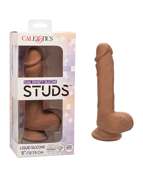 Studs Dual Density Silicone 5" Dildo - Brown