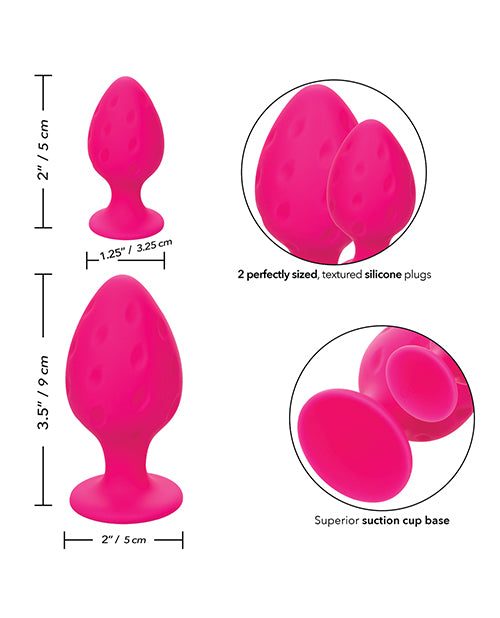 Cheeky Silicone Textured Anal Plugs Large/Small (Set of 2) - Pink