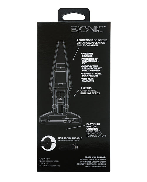 Bionic Beaded Rimming Probe Rechargeable Silicone Anal Stimulator - Black