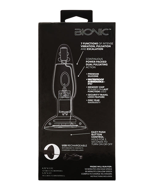 Bionic Dual Pulsating Probe Rechargeable Silicone Anal Stimulator - Black