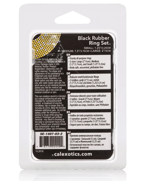 Black Rubber Cock Rings (3 Piece Set) - Black