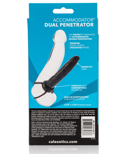 Accommodator Dual Penetrator Dildo Cock Ring - Black