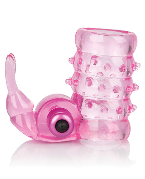 Basic Essentials Stretchy Vibrating Bunny Enhancer Cock Ring with Clitoral Stimulation - Pink