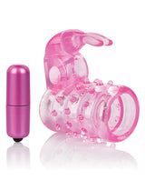 Basic Essentials Stretchy Vibrating Bunny Enhancer Cock Ring with Clitoral Stimulation - Pink