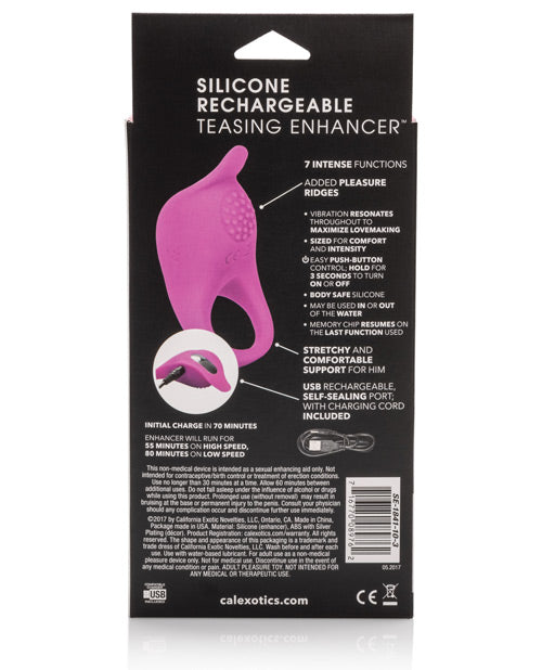 Silicone Rechargeable Teasing Enhancer Cock Ring - Pink