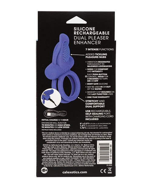 CalExotics Silicone Rechargeable Dual Pleasure Enhancer Cock Ring - Blue