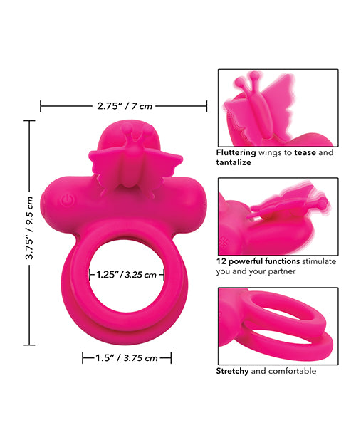 Silicone Rechargeable Dual Butterfly Couples Ring - Pink