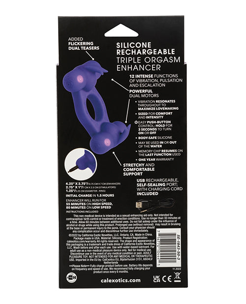 Couple`s Enhancers Silicone Rechargeable Triple Orgasm Enhancer - Purple