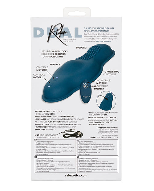 Dual Rider Rechargeable Silicone Bump and Grind Vibrator with Remote Control - Blue