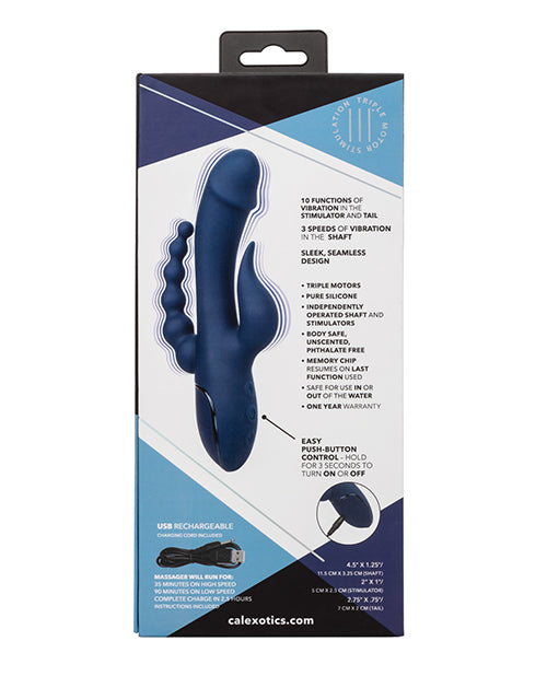 III Triple Orgasm Rechargeable Silicone Stimulating Triple Vibrator - Navy Blue