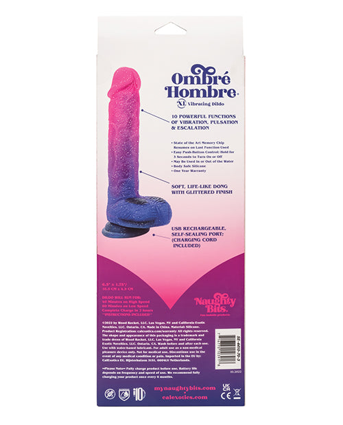 Naughty Bits Ombre Hombre XL Rechargeable Silicone Vibrating Dildo - Multicolor