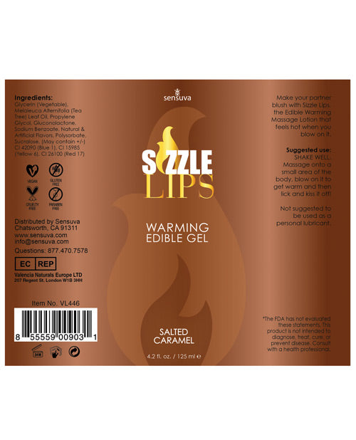 Sizzle Lips Warming Edible Massage Oil Salted Caramel 4.2oz