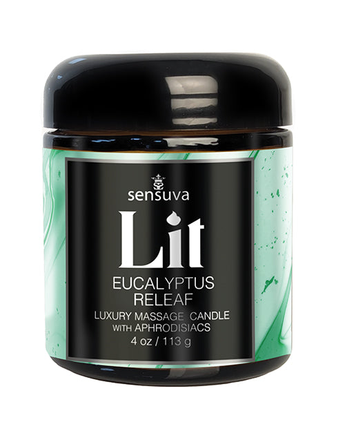 Sensuva Lit Eucalyptus & Tea Leaf Releaf Luxury Massage Candle - 4 oz