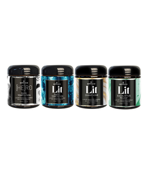 Sensuva Lit 4 pc Variety Pack Luxury Massage Candles