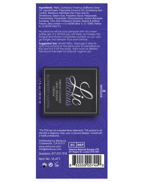 Licolicious Throat Coating Oral Delight Cream Blueberry Muffin 1.7oz