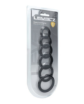 Shots Levelz Classic Silicone Cock Ring Set of 6 All Sizes - Black