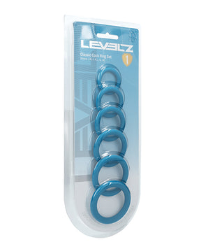 Shots Levelz Classic Silicone Cock Ring Set of 6 All Sizes - Teal