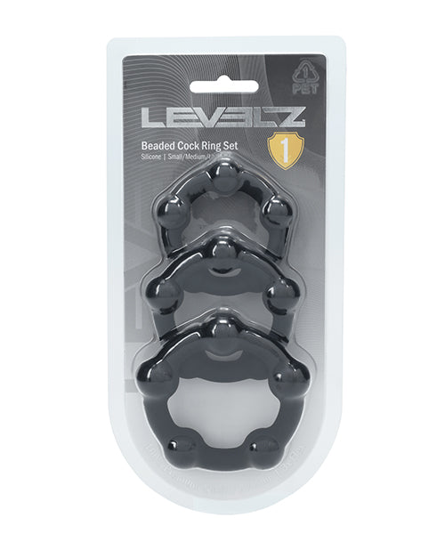 Shots Levelz Beaded Silicone Cock Ring Set of 3 (35 mm