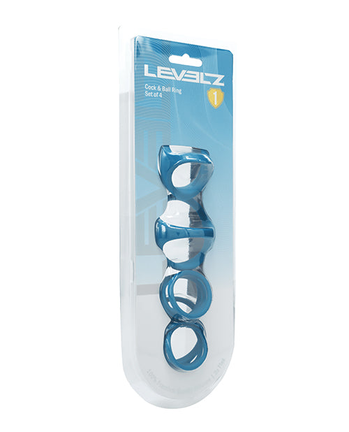 Shots Levelz Set of 4 Silicone Cock & Ball Rings - Teal