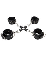 Ouch! Leather Hand and Leg Cuff - Black/Silver