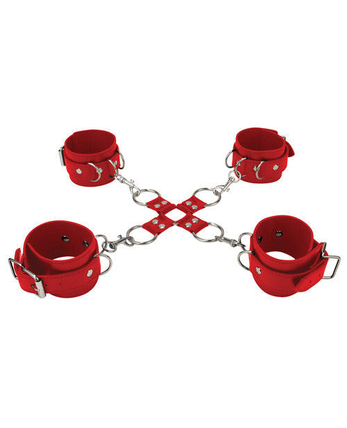 Ouch! Leather Hand and Leg Cuffs - Red