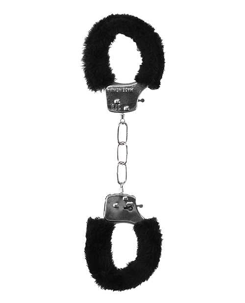 Ouch! Beginner`s Furry Hand Cuffs with Quick Release Button - Black